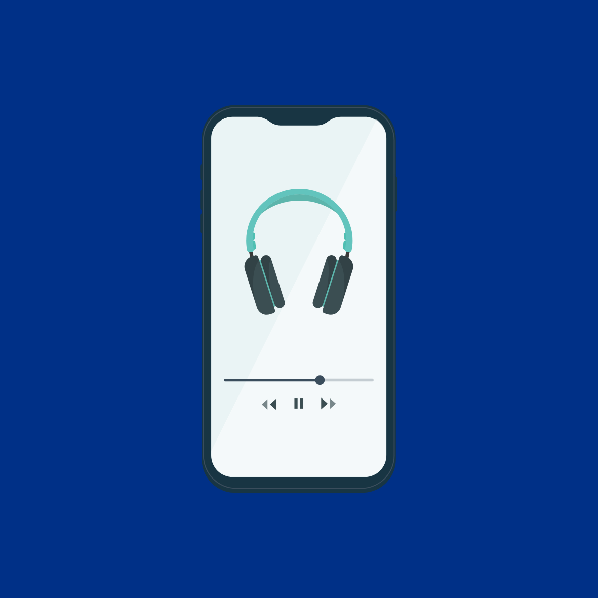 Image of Mobile Phone and Headphones With Podcast Playing