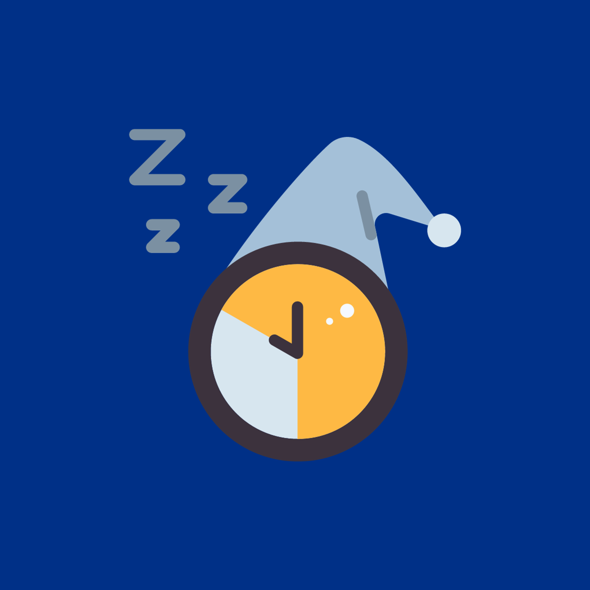 Icon of Clock, Sleeping Hat, and three letter Z's