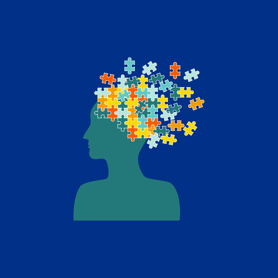 Image of Woman and Jigsaw Pieces in Head to Represent Mental Health