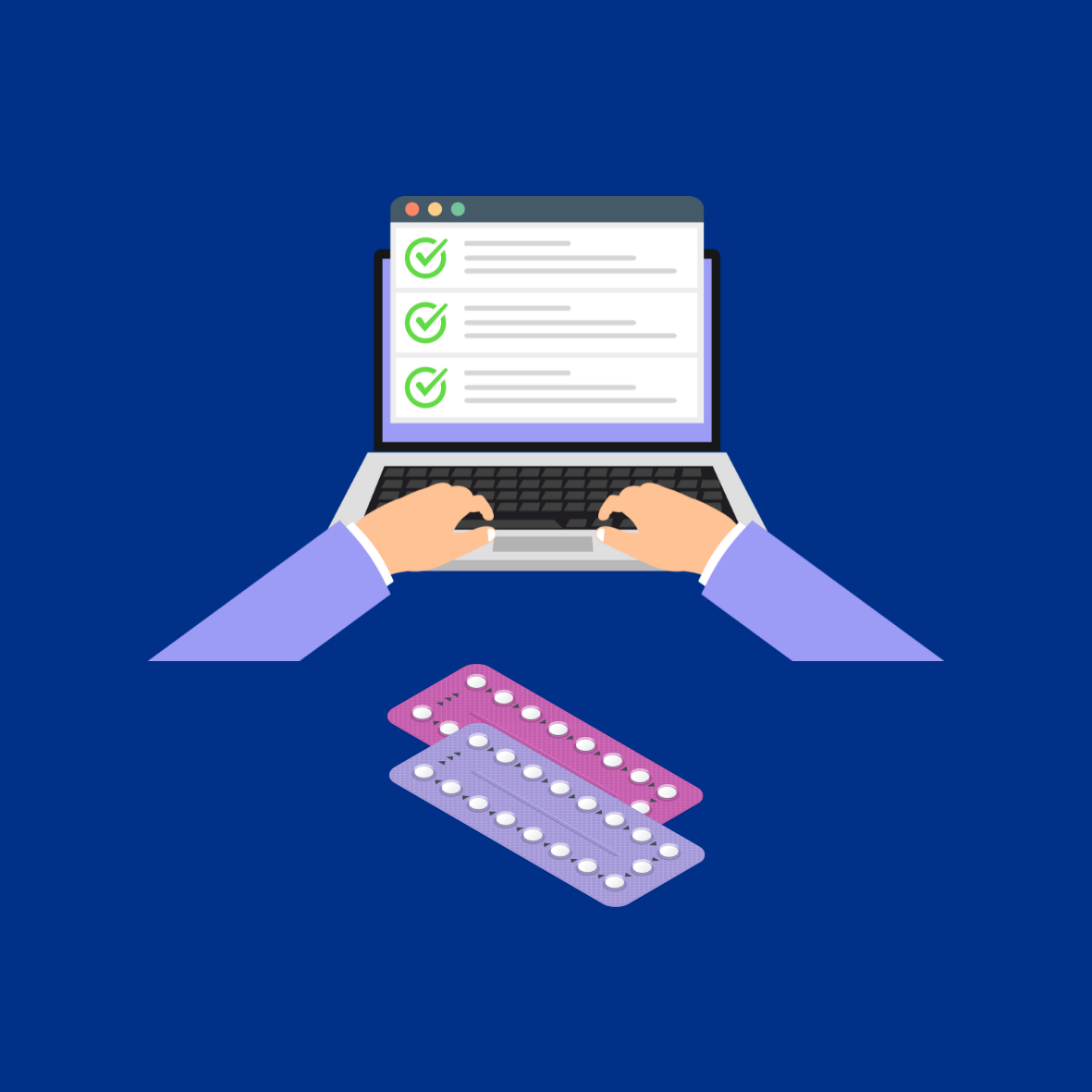 Image of Laptop with Online Questionnaire and 2 Packets of Oral Contraceptive Pills