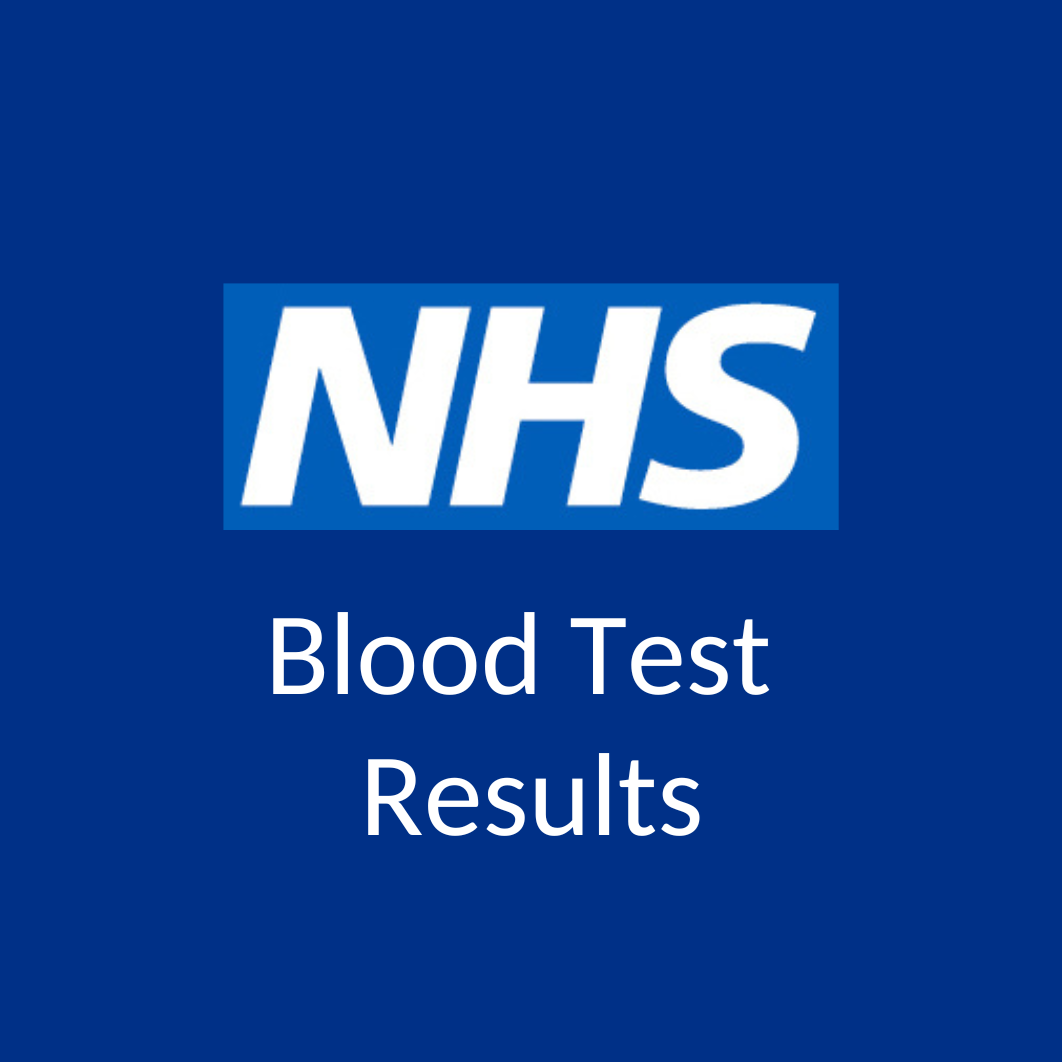 NHS Logo with Words 'Blood Test Results'