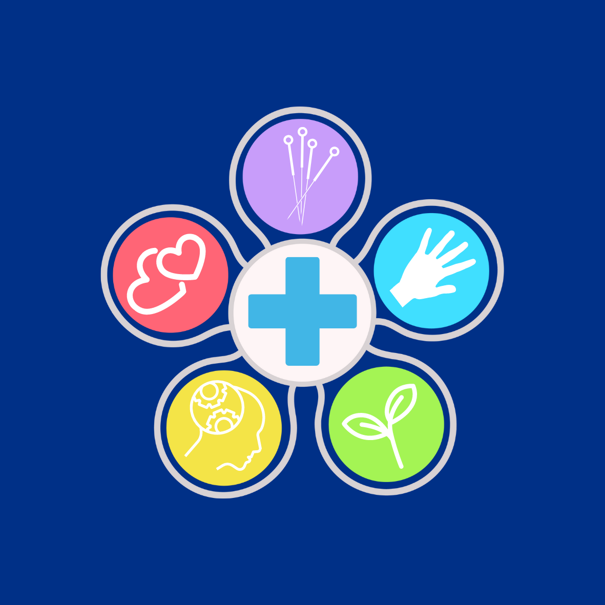 Circles With Icons to Depict Alternative Medicine and Therapies